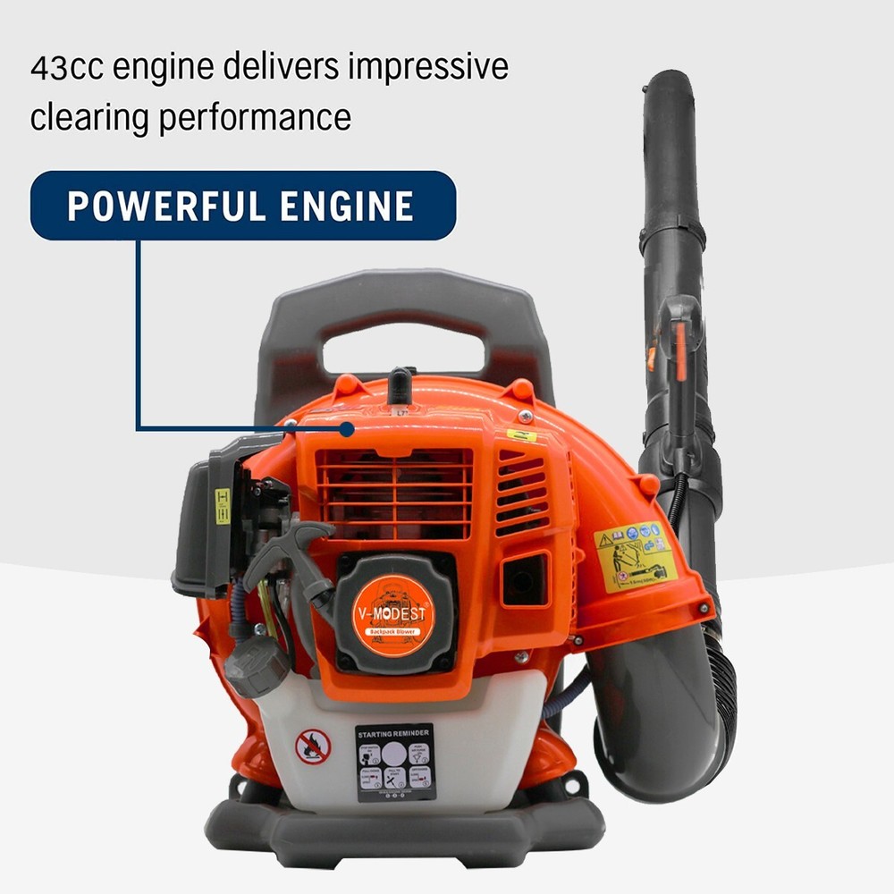 Backpack Leaf Blower Gas Powered Snow Blower 665 CFM 43CC 2-Stroke Engine 3HP