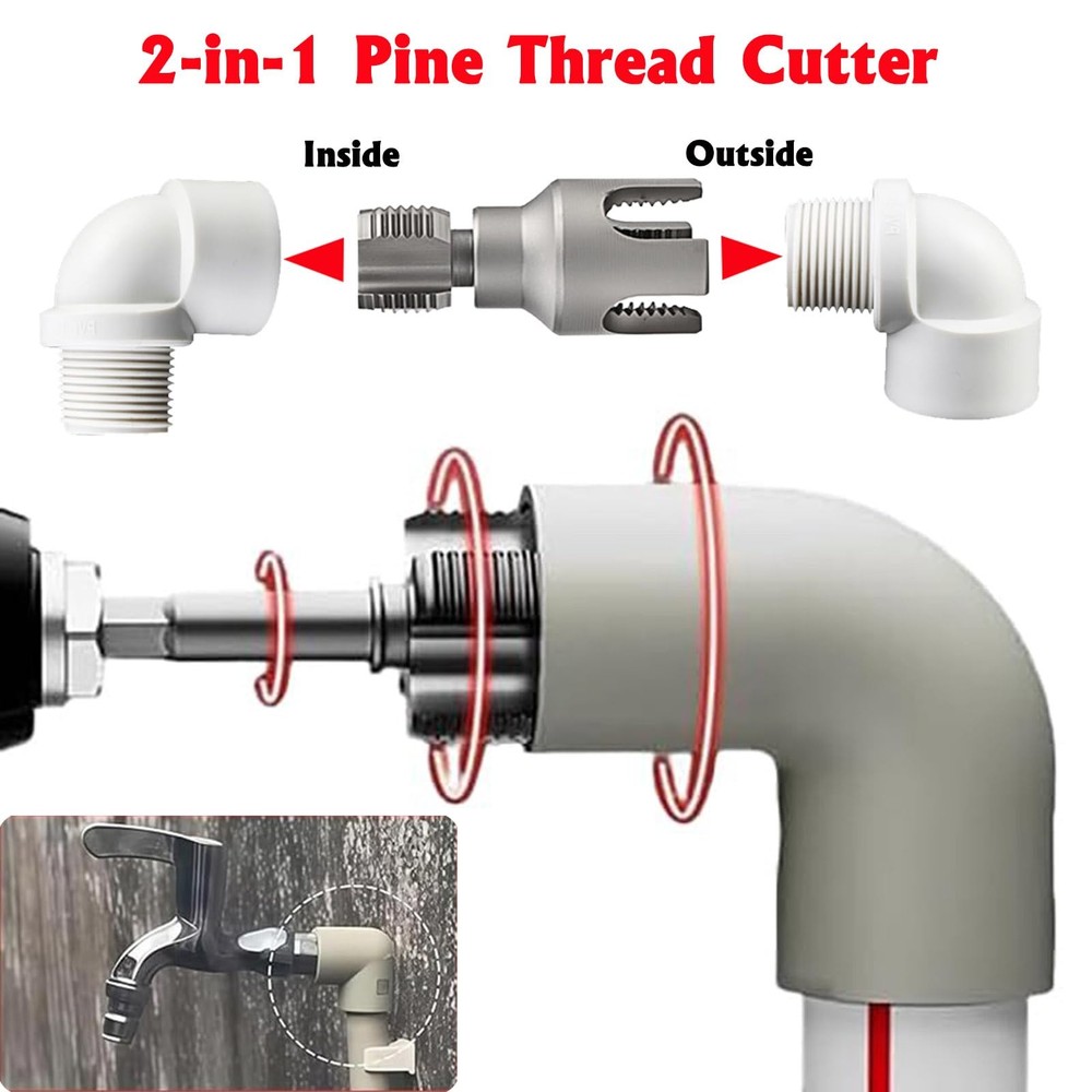 PVC Pipe Threader Kit, 3 Piece Set, 1/2" 3/4" 1" NPT Sizes, Dual-Function Int...