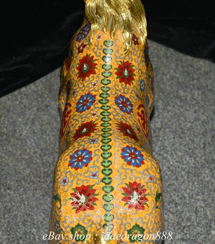 28" Chinese Marked Bronze Gilt Cloisonne 12 Zodiac Year Horse Statue Sculpture