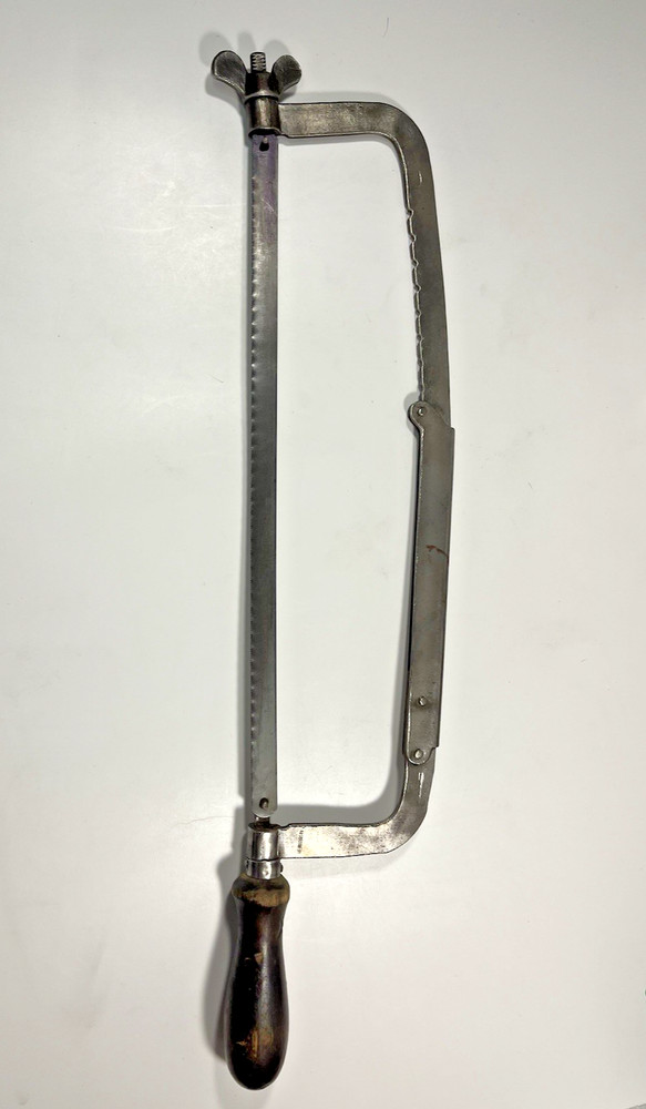 Vintage German Adjustable Frame Hacksaw Wood Handle Wing Nut Tension