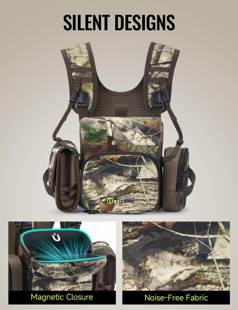Binocular Harness Chest Pack with MOLLE System, 2 Detachable Pouches, Silent