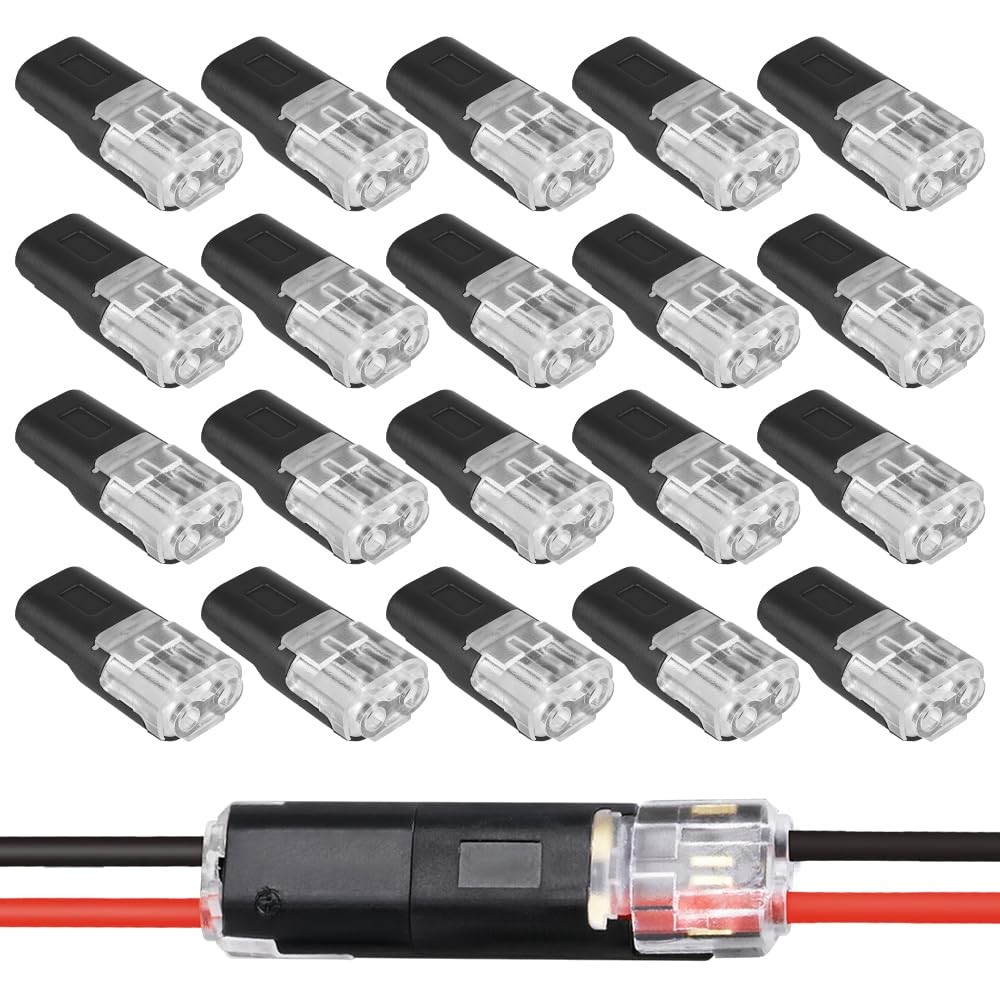 Double-Wire Plug-in Connector, Cable Clamp with Locking Buckle, 20/50 Pack