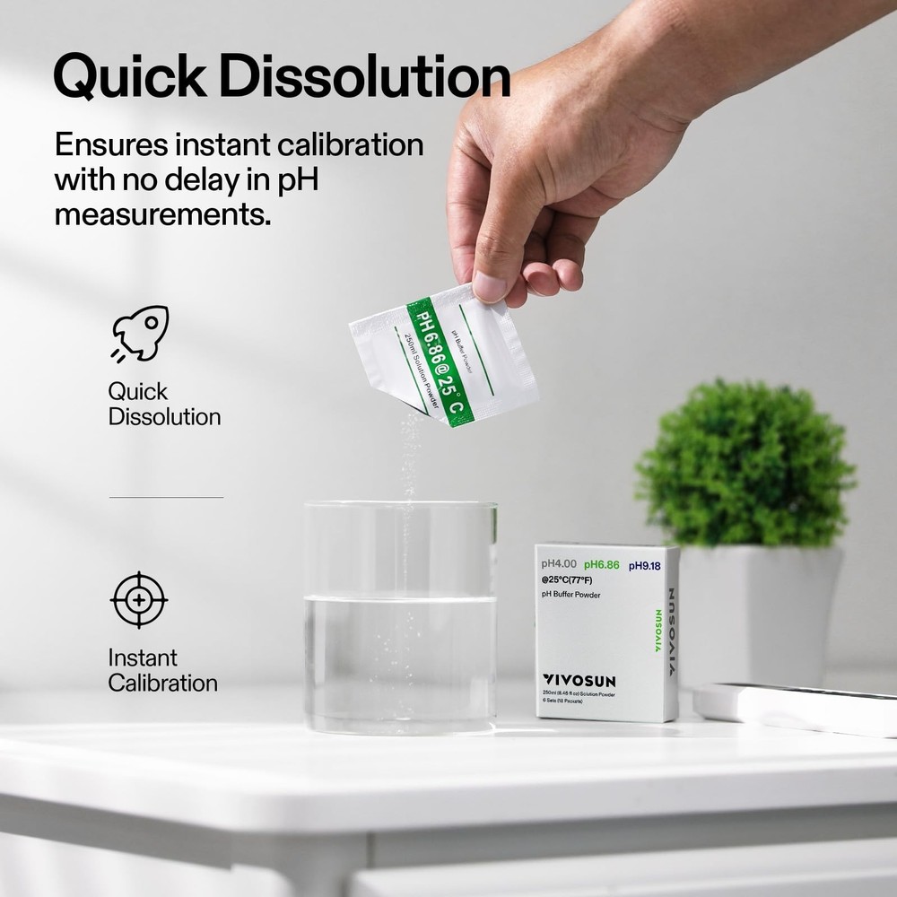 VIVOSUN 18-Pack pH Meter Buffer Solution Powder, 6.86/4.00/9.18, White