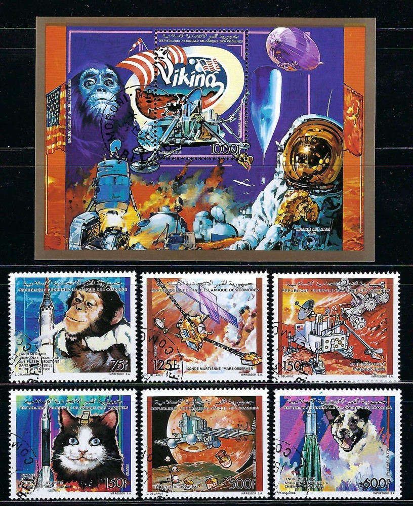 Comoros  1992 6v.+S/S Space Explorations Astronauts Animals Dogs Cats Monkeys