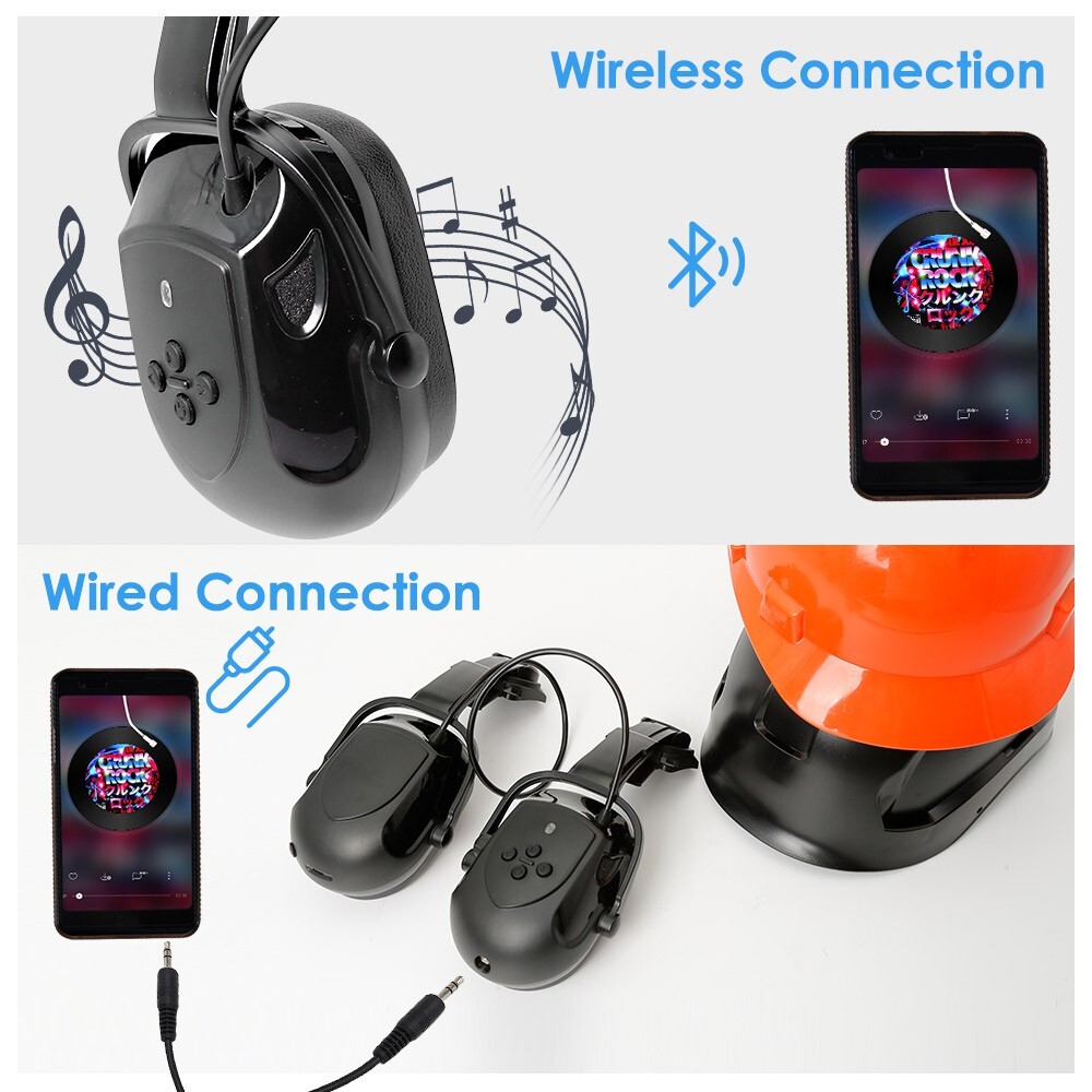 Bluetooth Hard Hat Ear Muffs, NRR 29dB Adjustable Cap-mounted Ear muff, Black