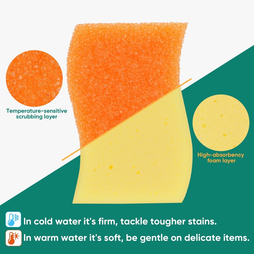 Scrub Sponge, 4 Pack Dual-Sided Temperature-Responsive Scrubber - Non-Scratch...