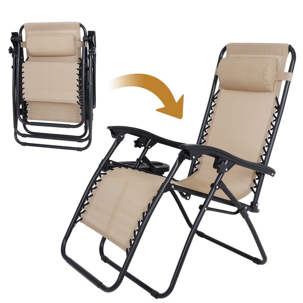 2PCS Zero Gravity Reclining Chairs Foldable Beach Back Yard Garden Relax