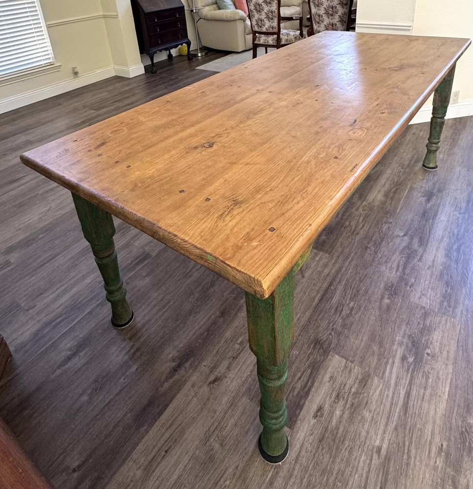 Vintage Rustic Farmhouse Dining Table With Drawer.