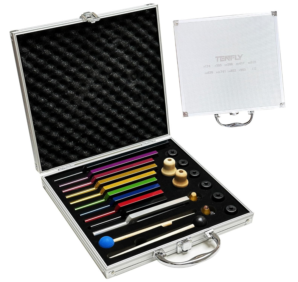 TENFLY Solfeggio Tuning Fork Set - 10 Multicolour Tuning Forks Perfect for DN...