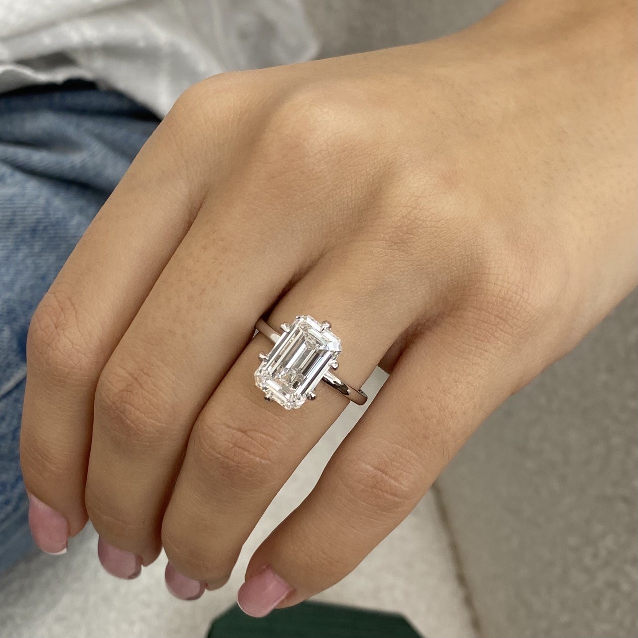 Diamond Engagement Ring VS1 F Emerald 5 Ct Solitaire Labcreated 14k White Gold