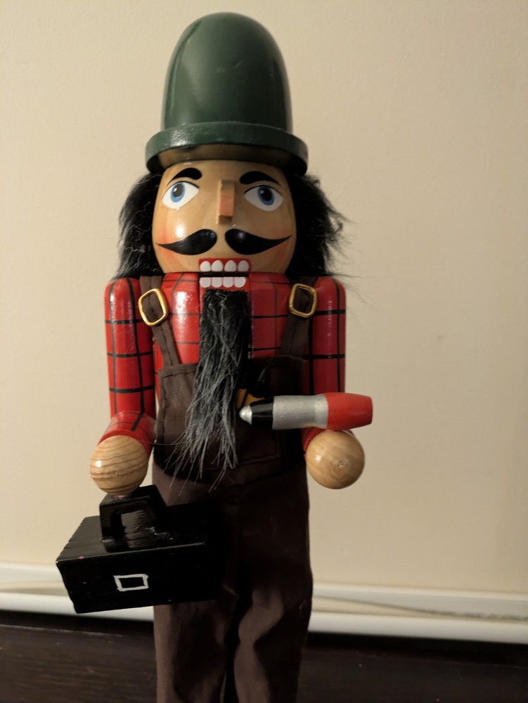 15” Handyman / Carpenter / Worker Wooden Nutcracker With Tool Box & Drill