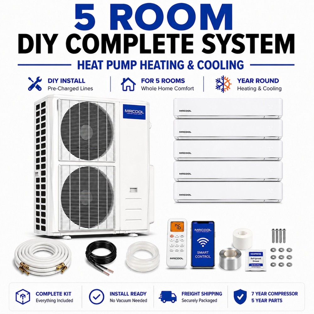 MRCOOL DIY 5 Zone Mini Split Complete System Heat Pump AC for 5 Rooms 230V