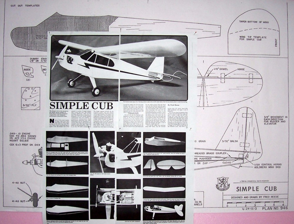 SIMPLE CUB PLAN + RCM CONSTRUCTION ARTICLE for a 1/2A Foam Wing Model Airplane