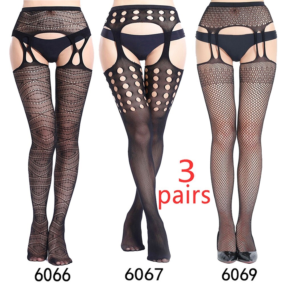 3 Pairs Sexy Stockings Lace Thigh High Stockings With garter belt Pantyhose