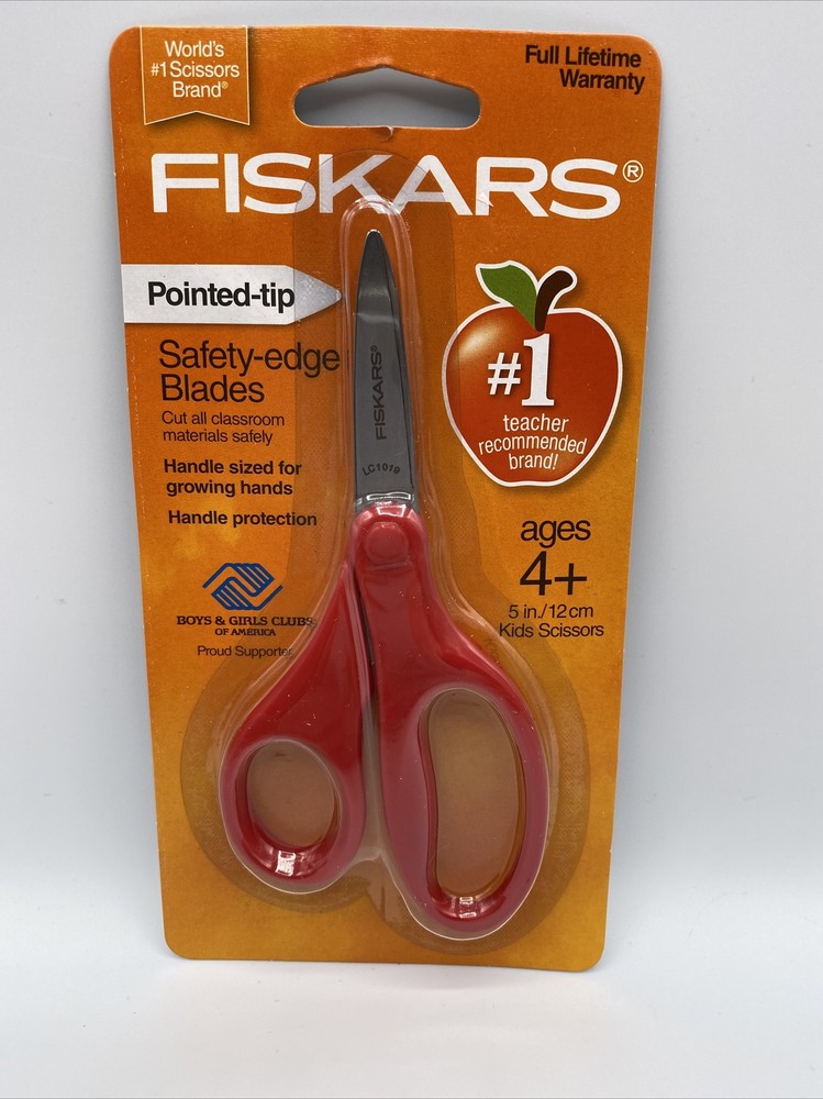 FISKARS POINTED-TIP 5" SAFETY EDGE SCISSORS - RED - AGES 4+