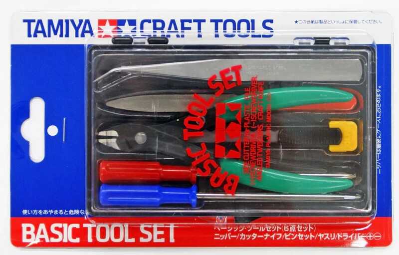 Tamiya 74016 Basic Hobby Tool Set Side Cutters, Knife, Tweezers, File, Drivers