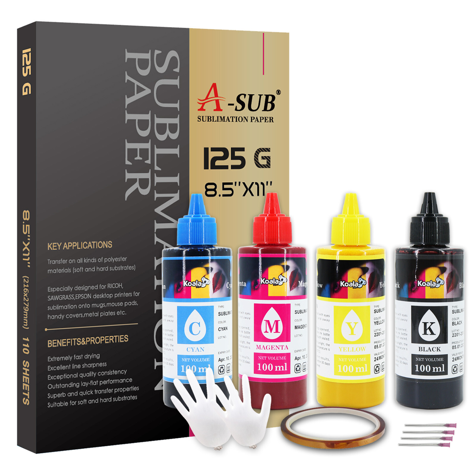 Bundle Kit A-SUB Sublimation Paper and Sublimation Ink for Inkjet Heat Transfer