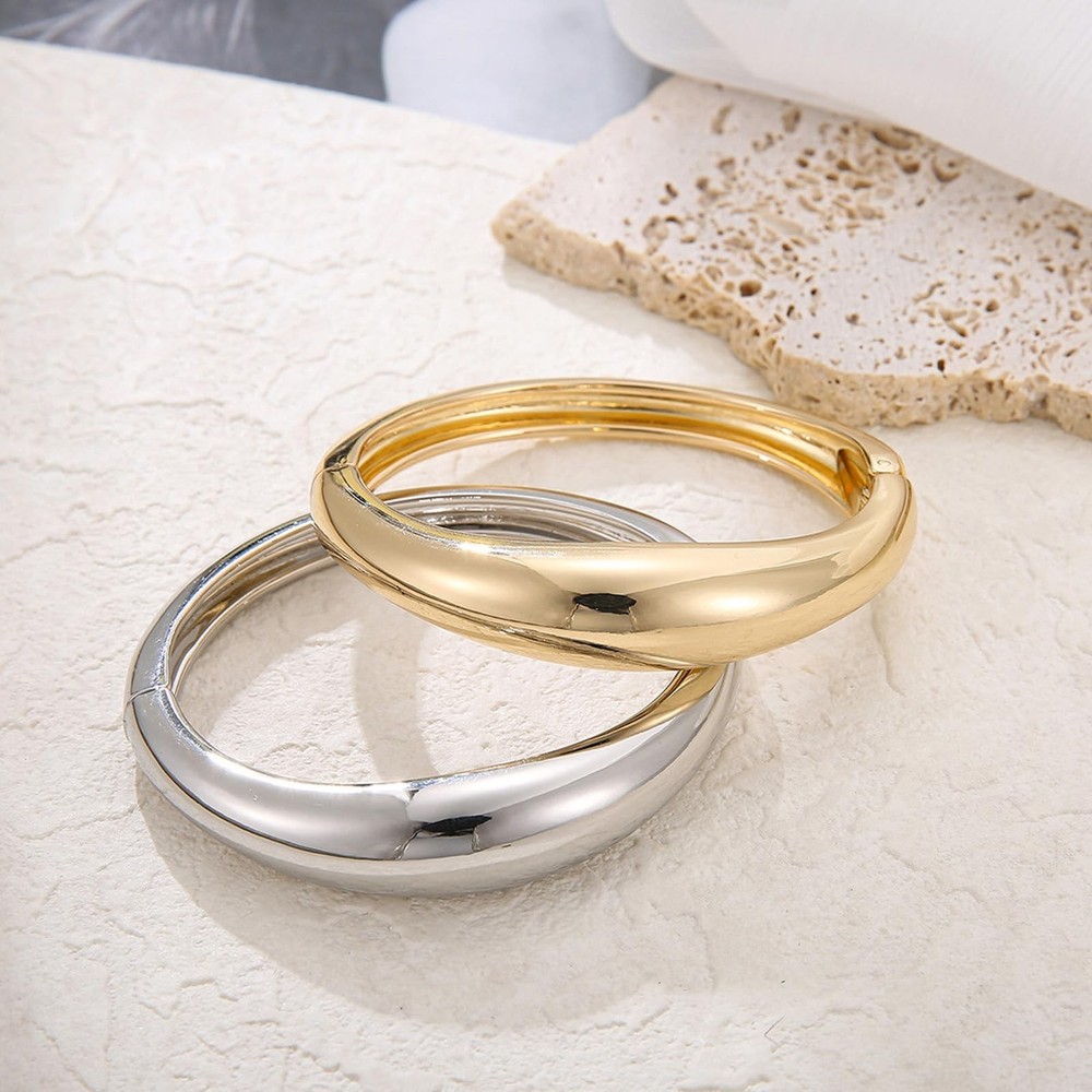 Gold Chunky Bangle Bracelets for Women Silver Stylish Open Cuff Bangle Bracel...