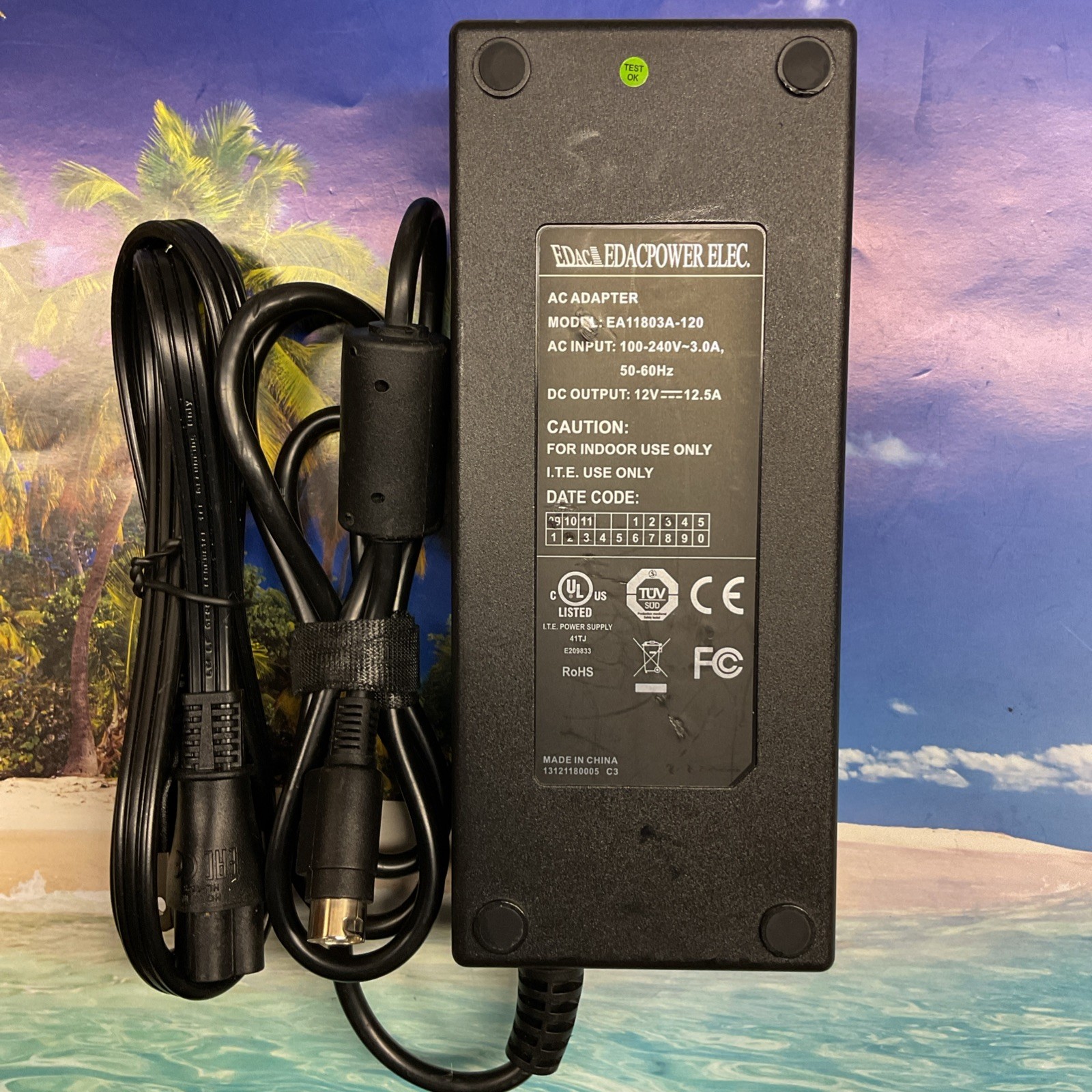 Genuine EDAC AC Power Adapter EA11803A-120 4PIN 12V 12.5A W/ AC POWER CORD