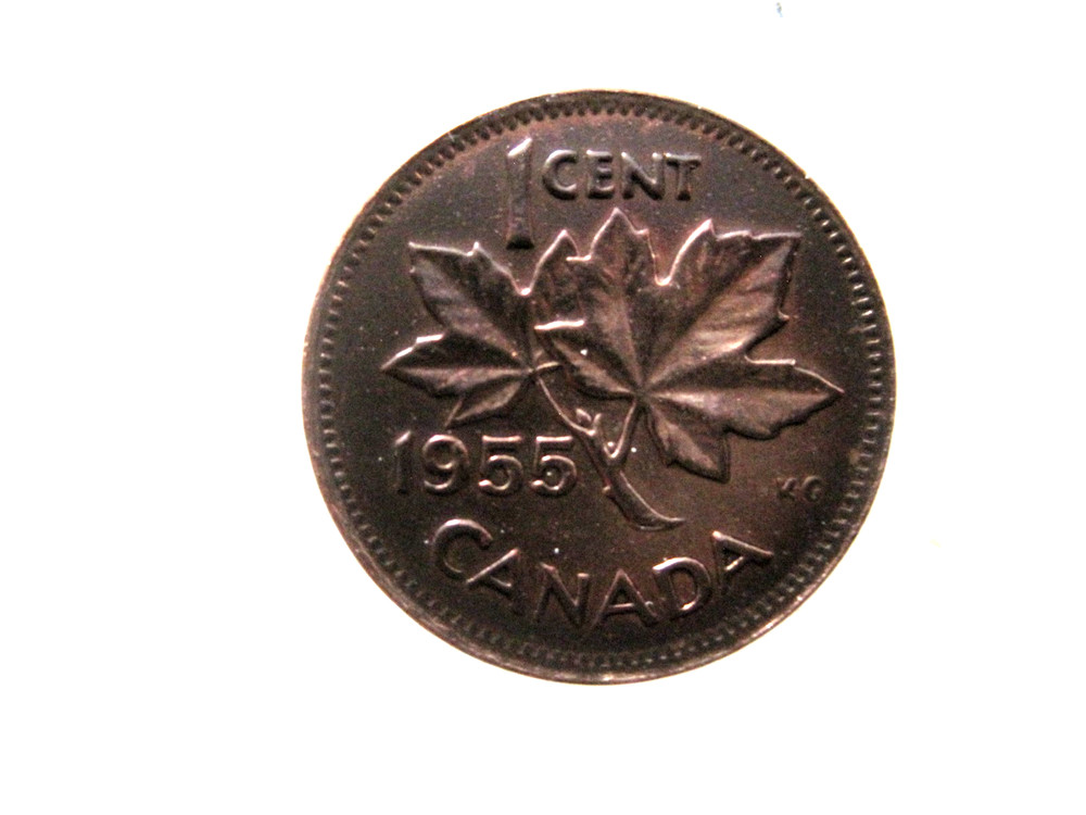 Canada 1955 Small Cent Penny-Dark Red Color