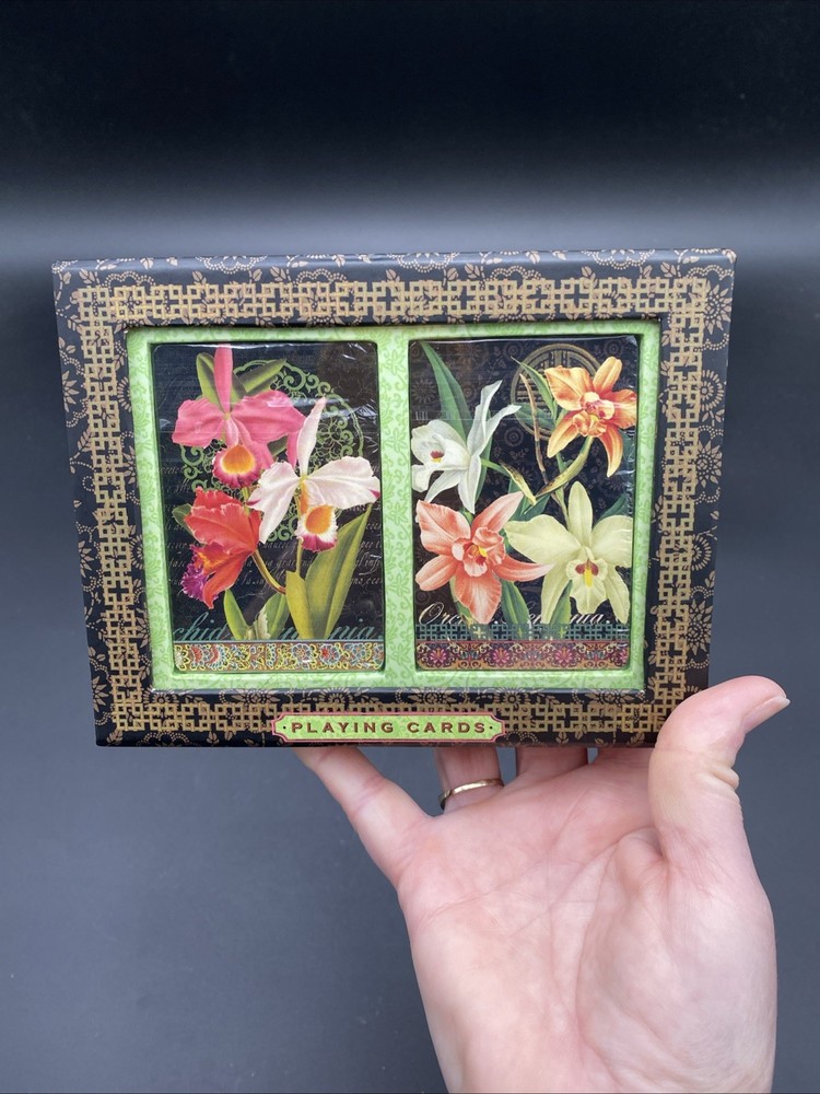 Punch Studio Playing Cards Decks  Double Storage Case Decorative Orchids