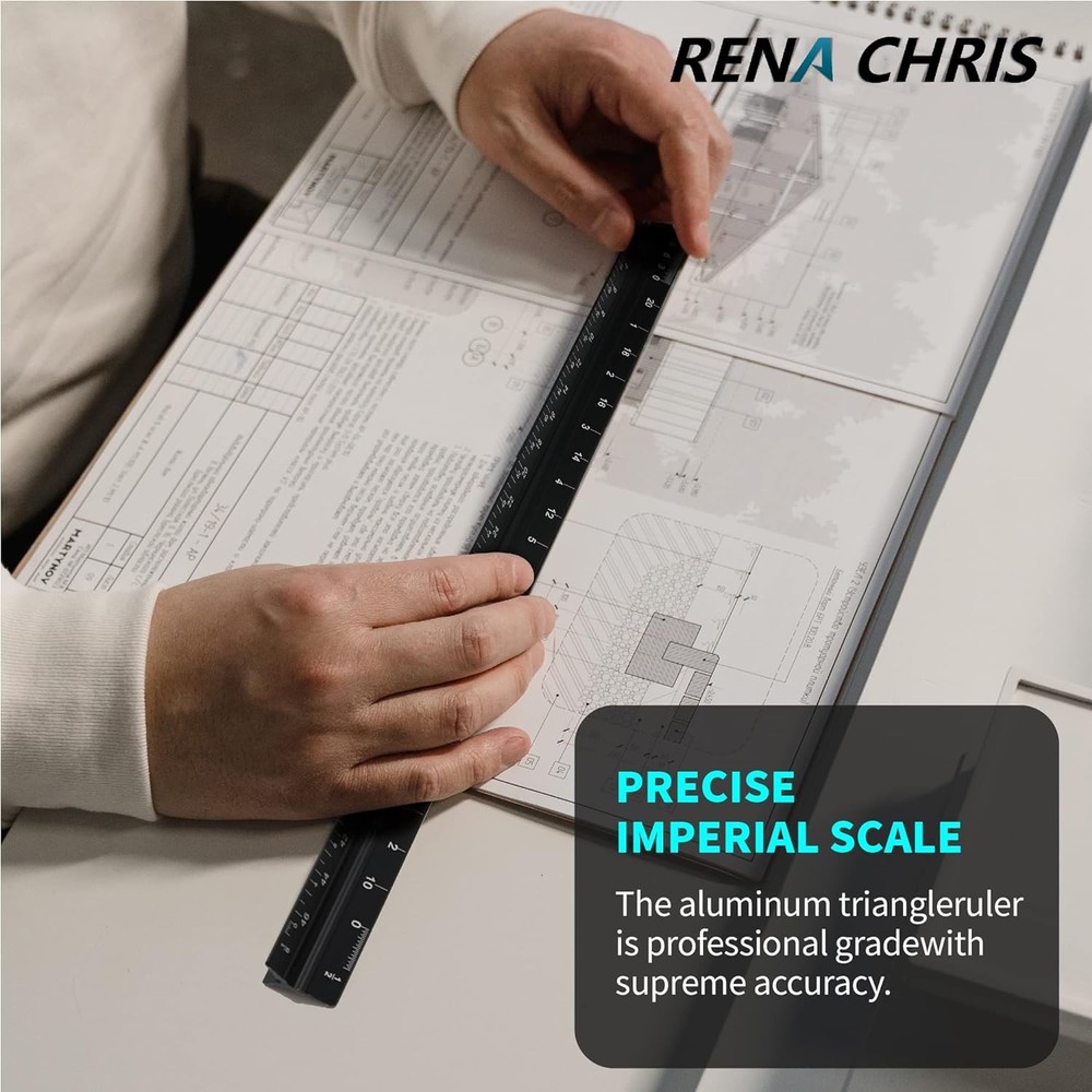 2PCS Aluminum Architectural Scale - 12" Triangular Ruler, Black