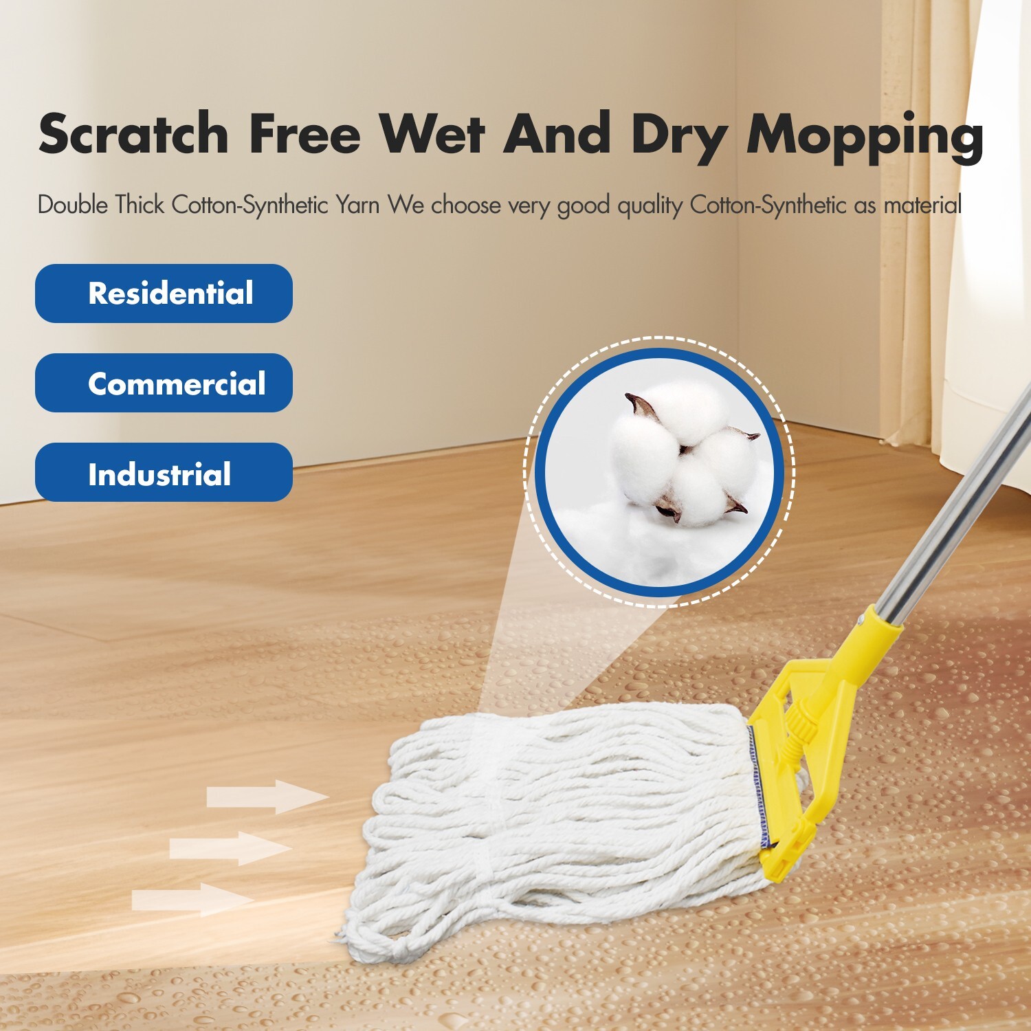 Commercial Mop Industrial Cotton Mop with Extra Replacement Mop Head