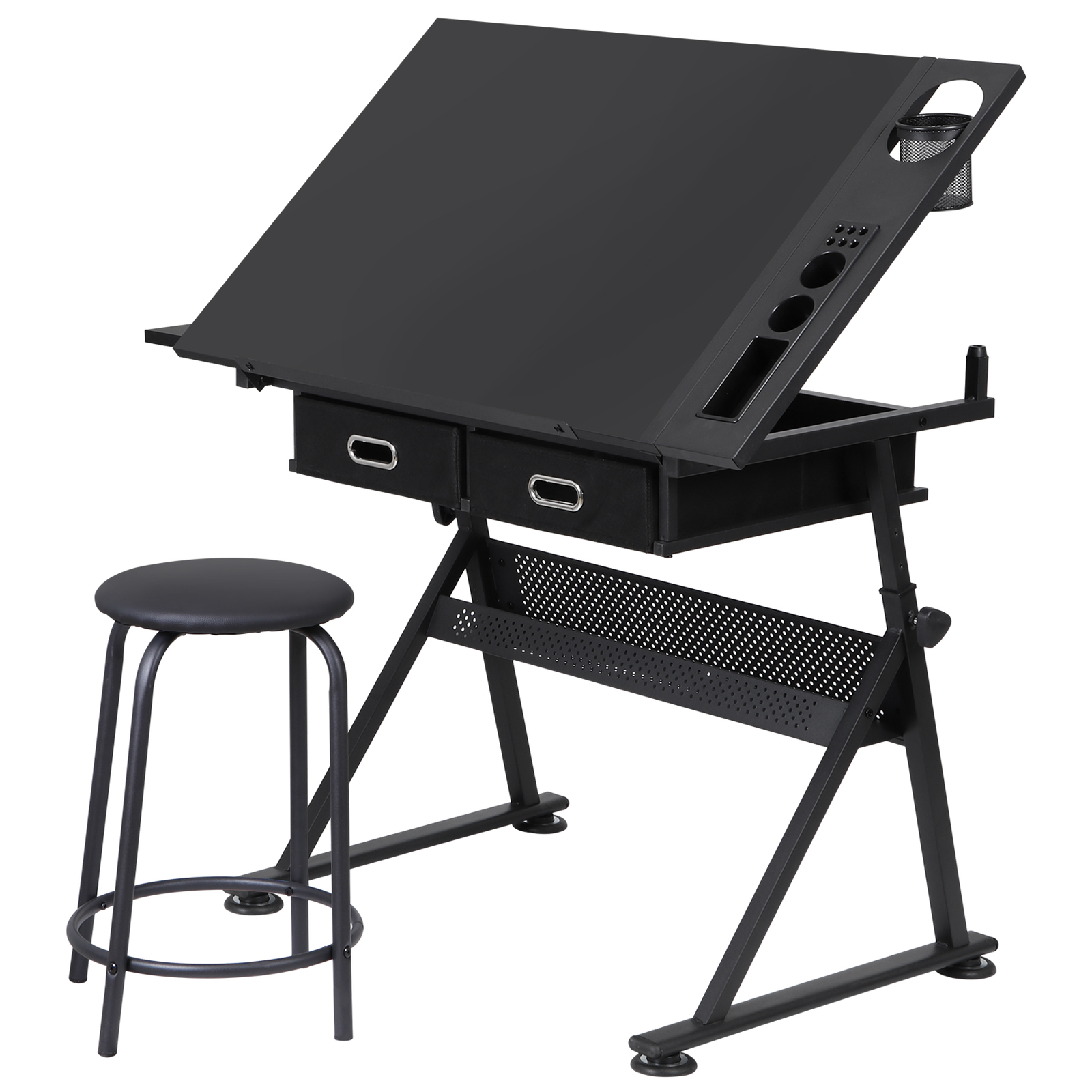 Drafting Desk Drawing Table Adjustable Tabletop with Stool Arts & Crafts Black