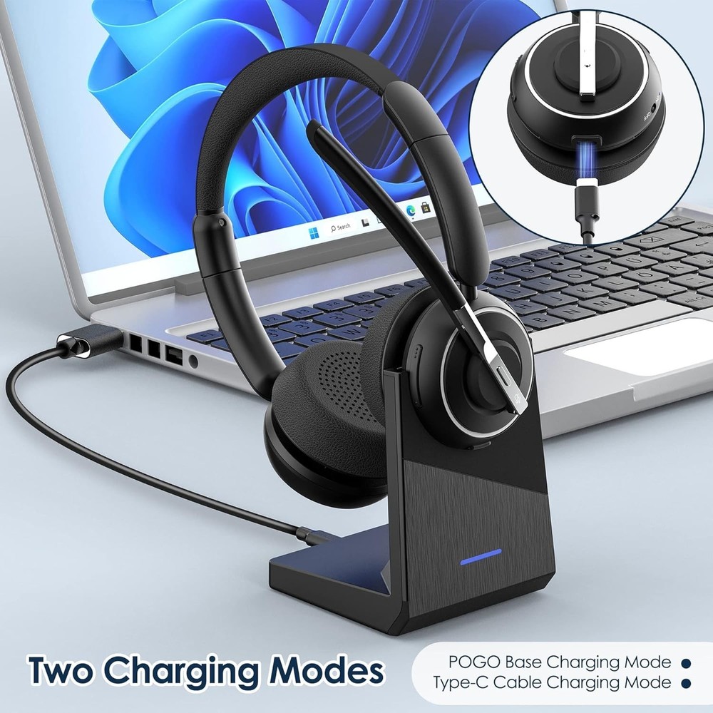 Wireless Headset with Mic for Work, Bluetooth Headset with Microphone (Noise ...