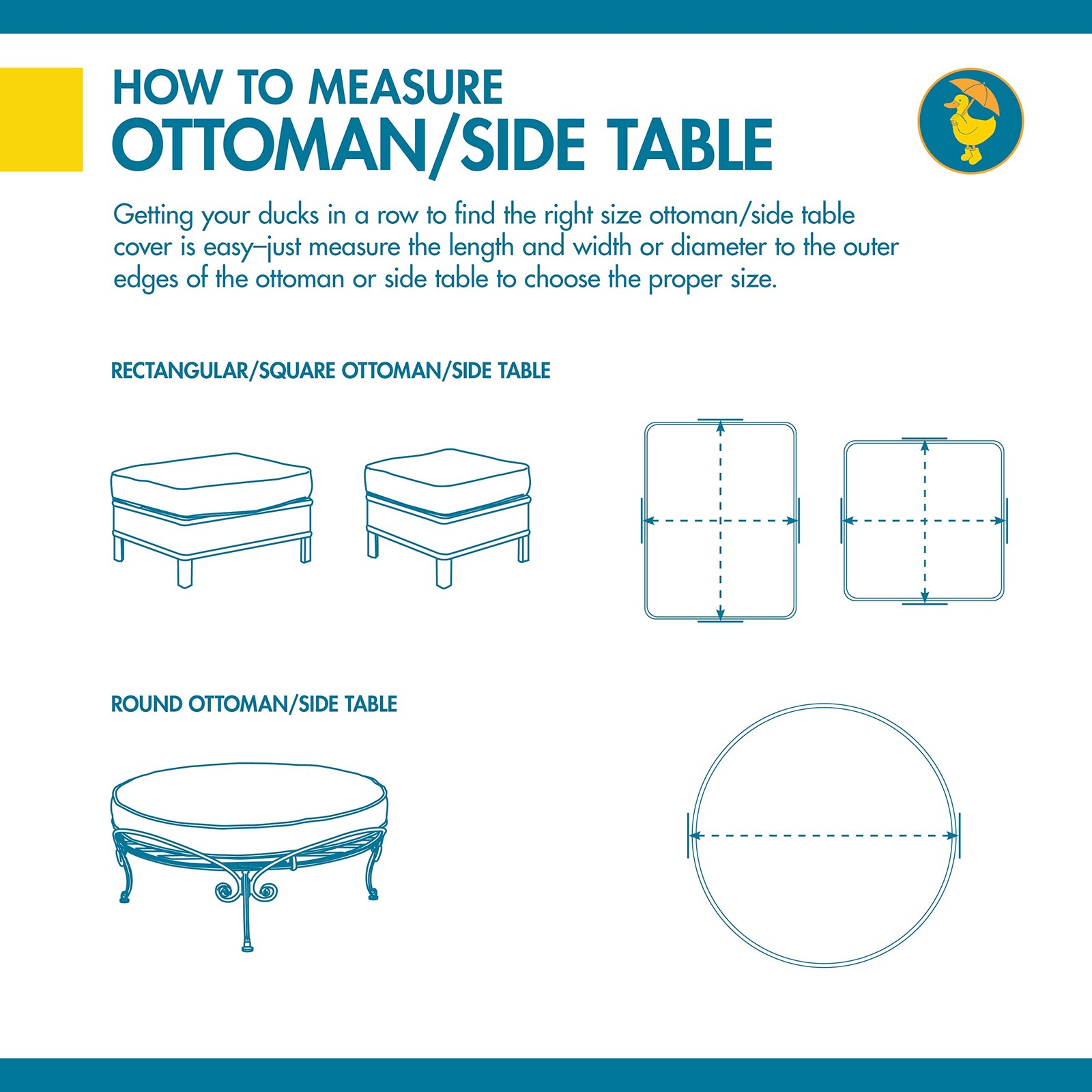 Duck Covers Essential Water-Resistant 22" Square Patio Ottoman/Side Table Cover