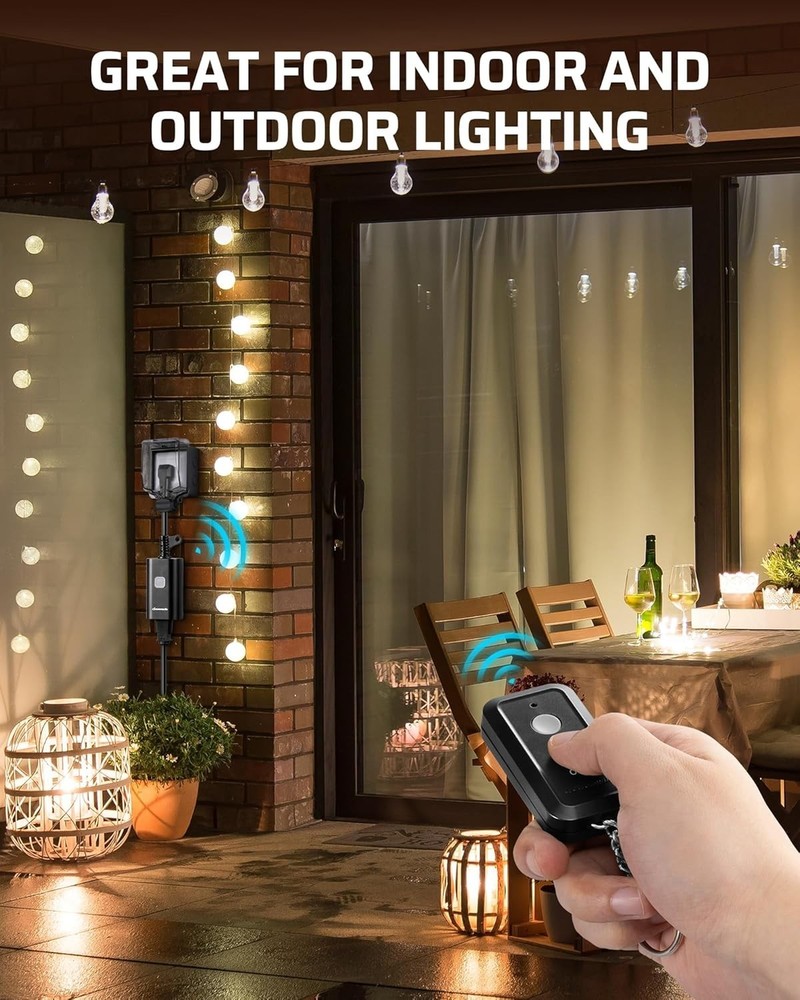 15A Wireless Outdoor Remote Control Outlet - 100FT Range & Weatherproof Design