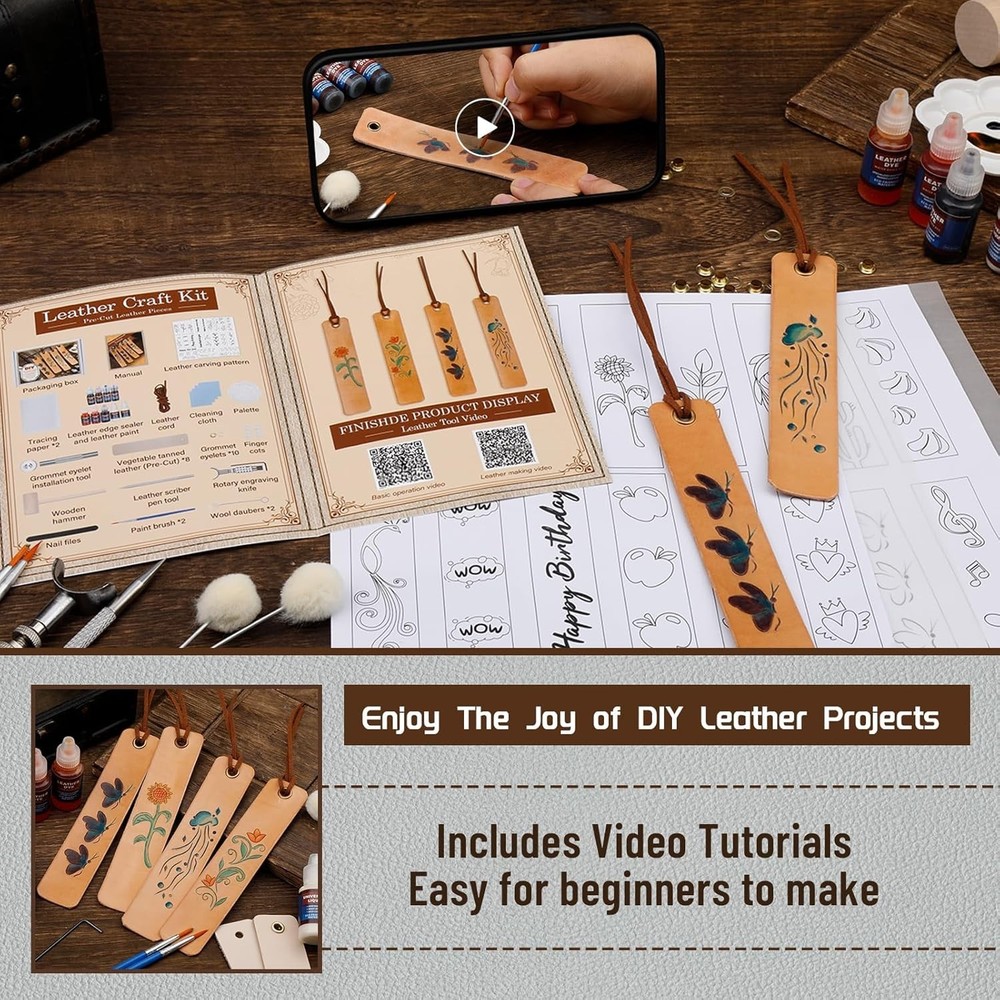 Leather Working Kit for Bookmark, Leatherbookmarks Making Kits with Dyeing Ca...