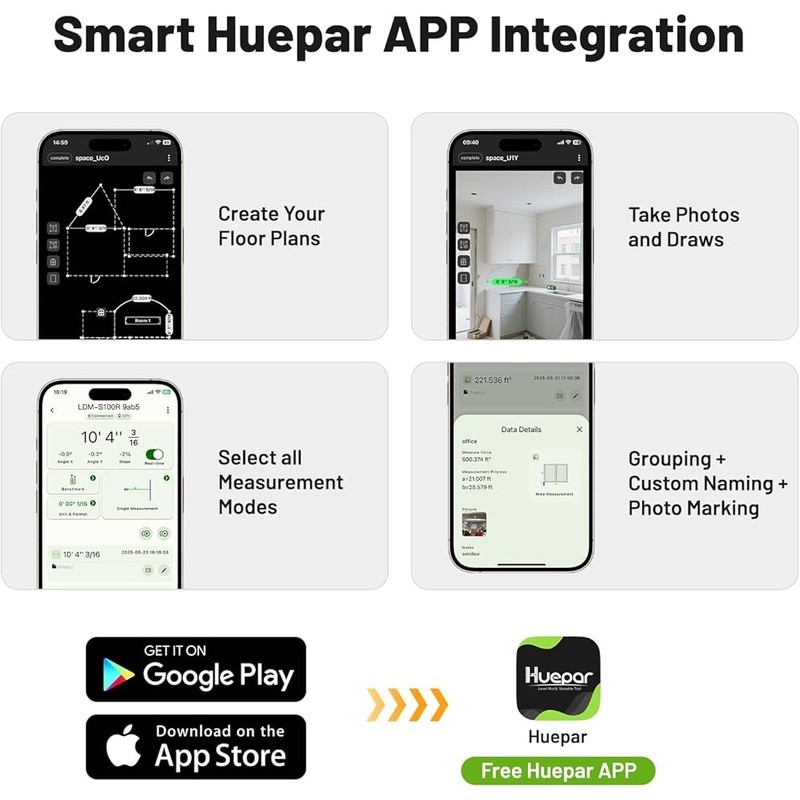 Bluetooth Laser Distance Measure 330ft Accurate Angle Sensor Tool W/ LCD Screen