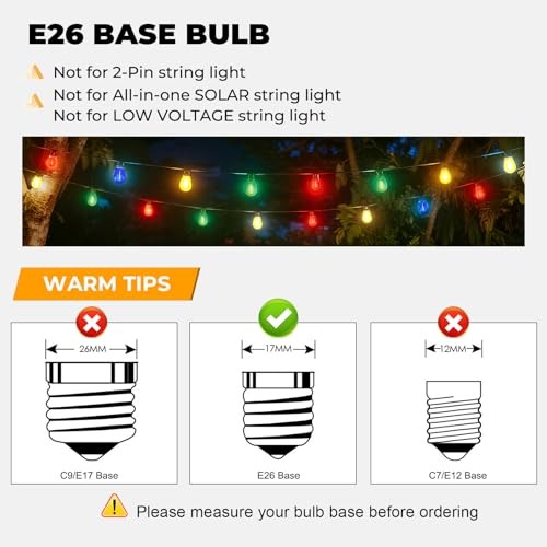 LED S14 Colored Light Bulbs for Outdoor String Lights, 24 Pack Multi-colored
