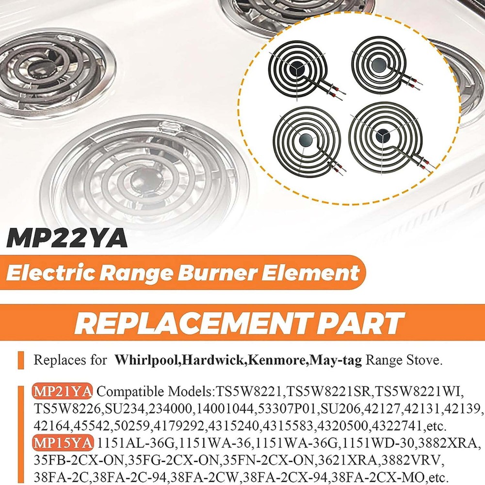 MP22YA Electric Range Burner Element Unit Set w/ Element Receptacle Kit Drip Pan