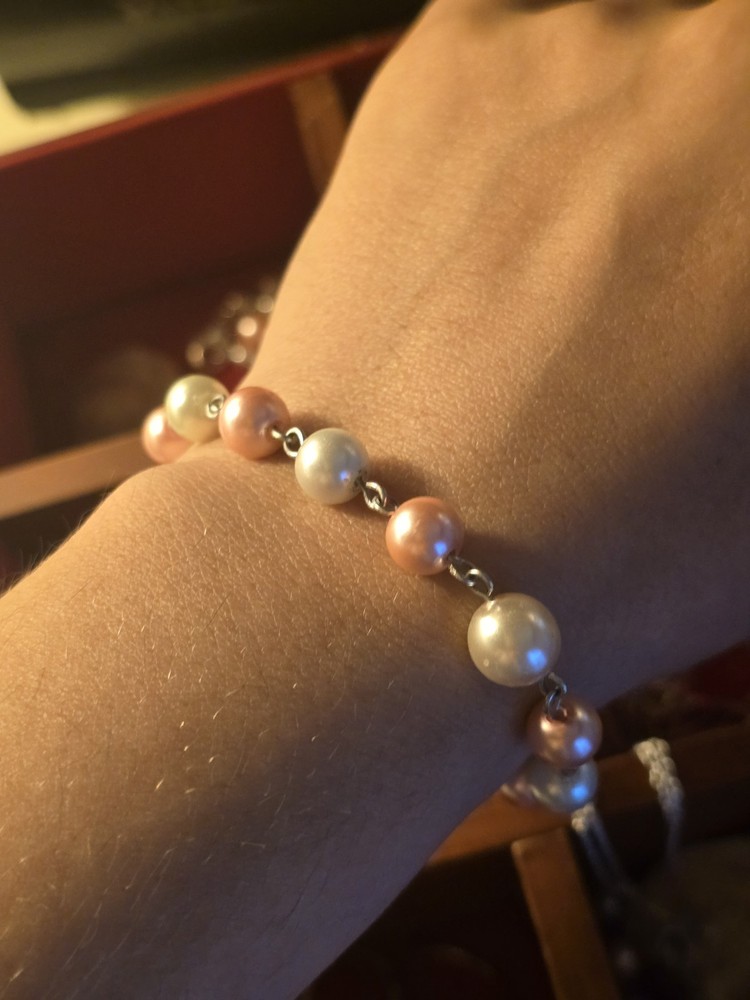 Handmade Multi-Color Pearl Beaded Bracelet with Silver Chain