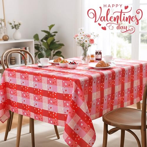Valentine's Day Table Cloth, 60 x 84 Inch, 84" x 60" (Rectangular) Red Plaid