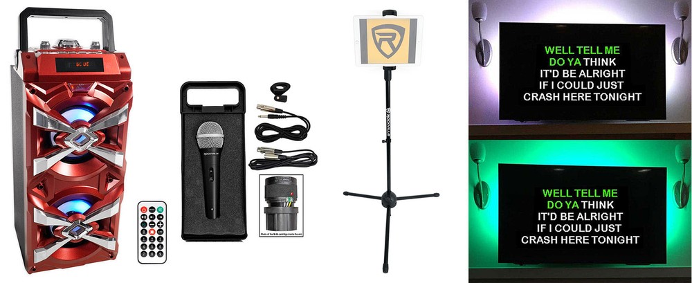NYC Acoustics Bluetooth Karaoke Machine System wActive+TV LED's+Mic+Remote+Stand
