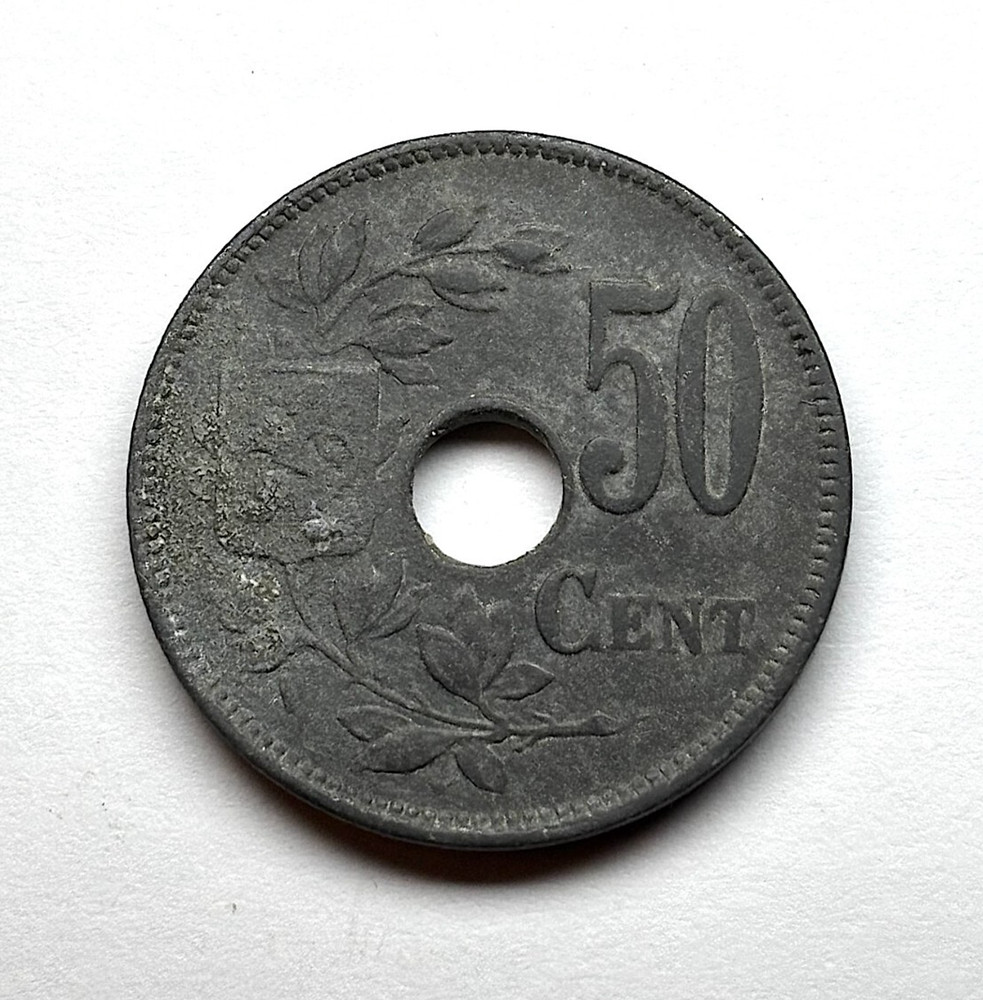 1918 Belgium 50 Centimes, KM-83.