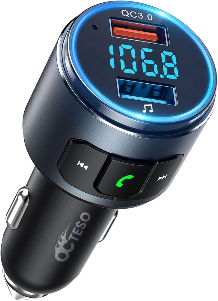 Upgraded V5.3 FM Bluetooth Transmitter, Car Adapter QC3.0 & Black