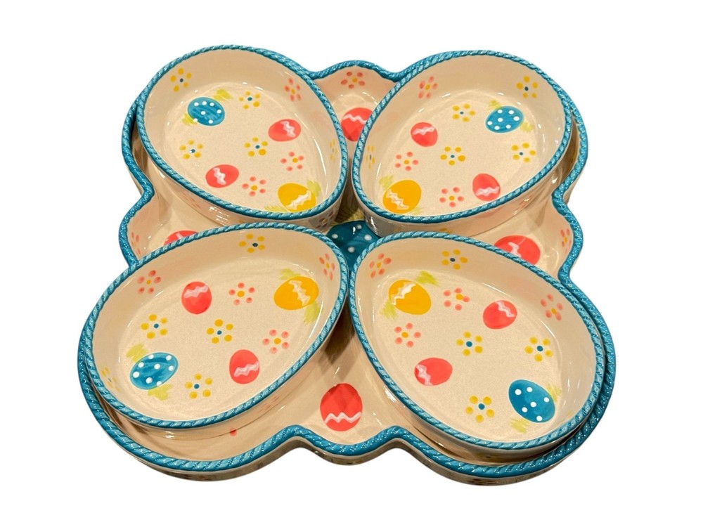 Temptations Easter Egg Divided Serving Platter 4 Removable Bowls Multicolor