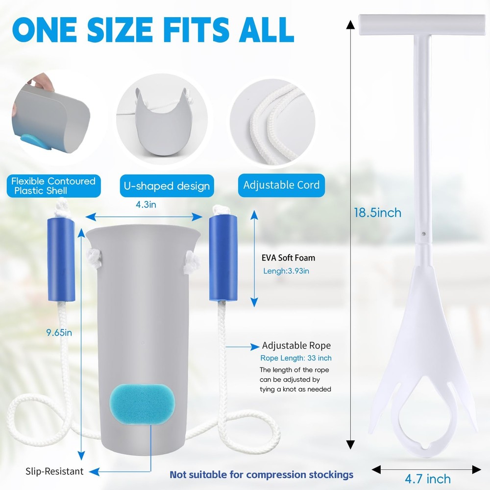 Sock Aid Kit, Puller Easy On and Off, 2 Piece Grey