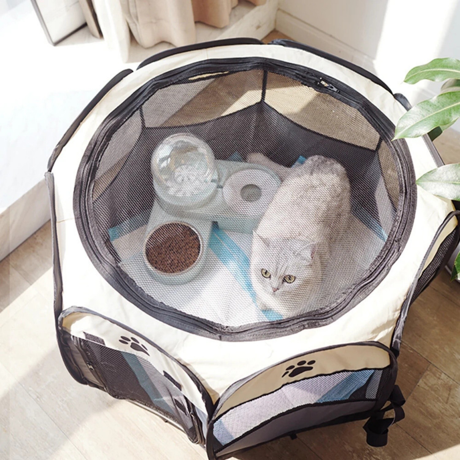 Portable Pet Playpen Dog Puppy Exercise Pen Foldable Indoor Outdoor w/ Mesh