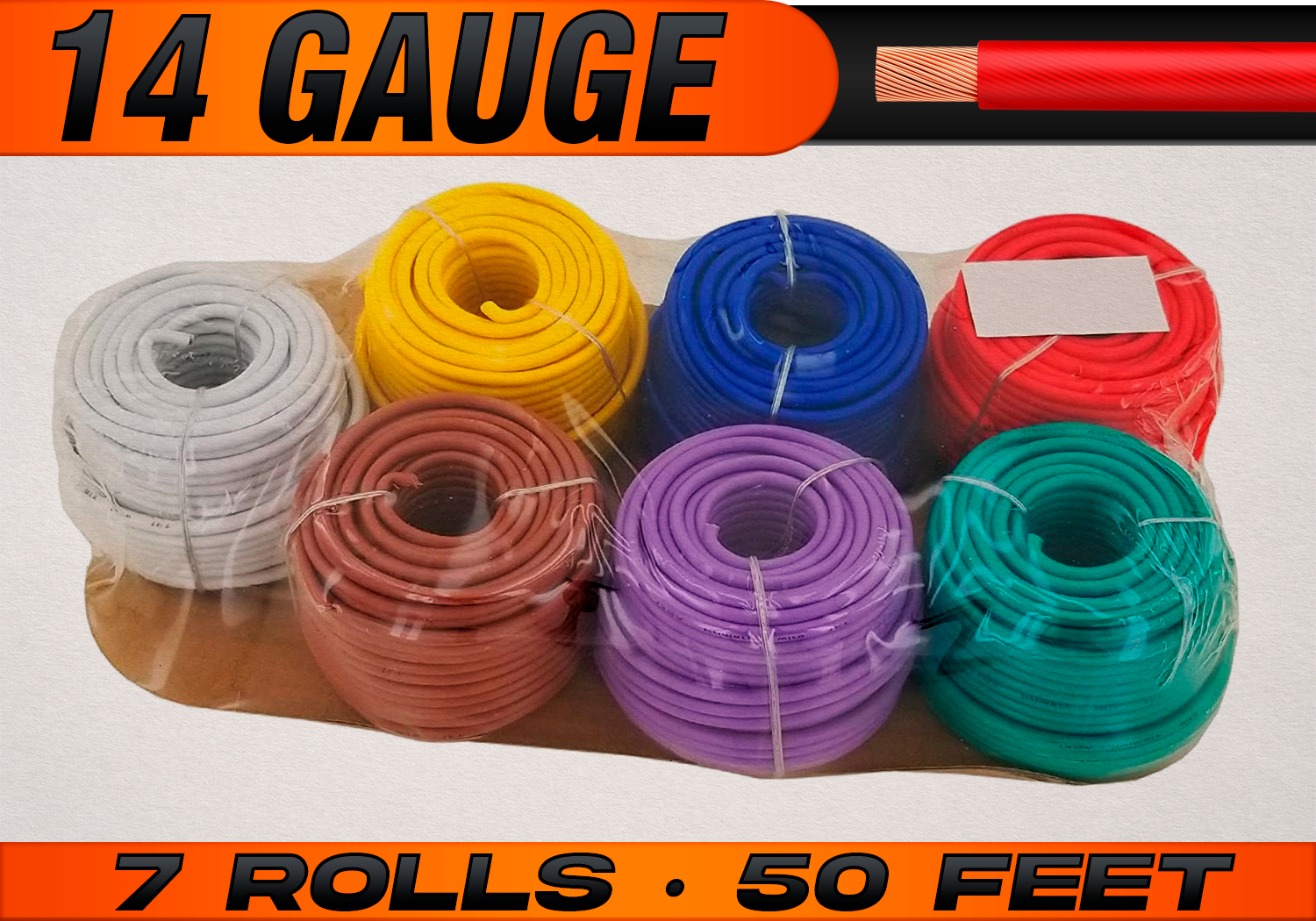 14 Gauge 12v Automotive RV Trailer Hook Up Primary Wire - 7 Colors - 50 Feet EA