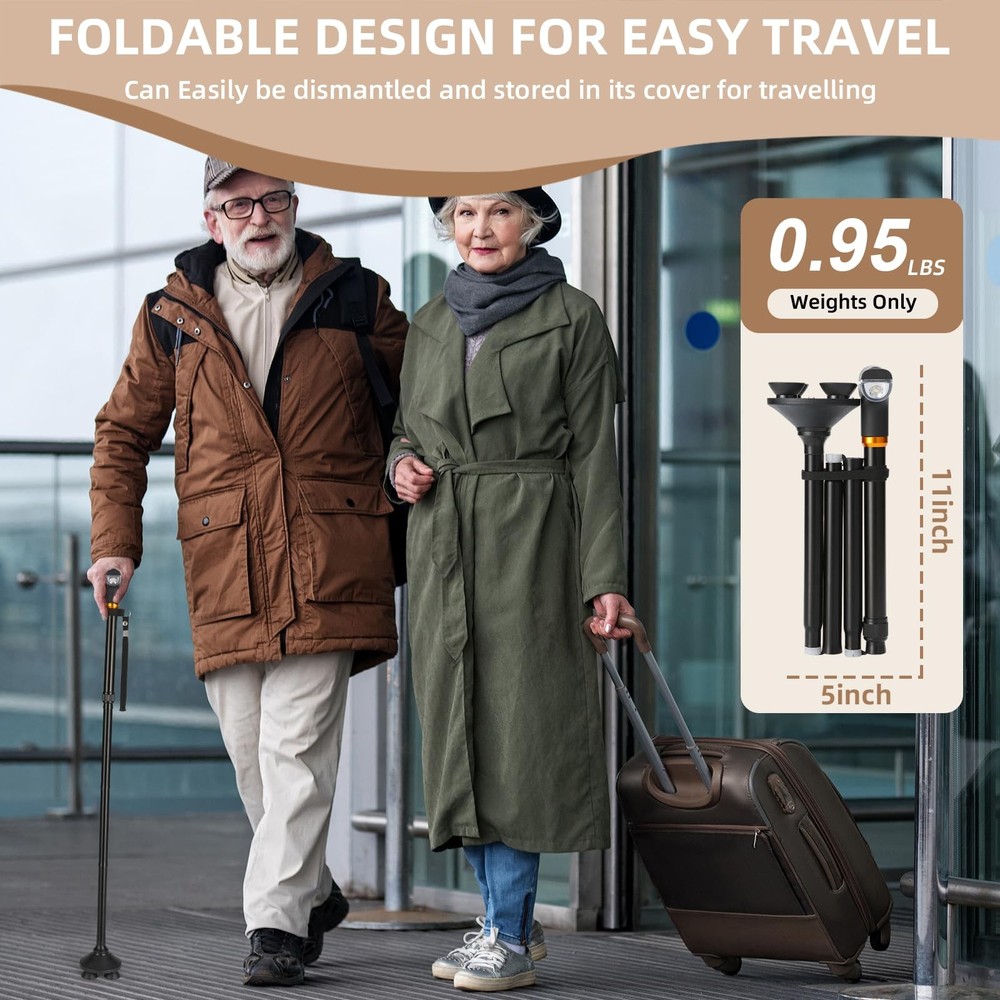 Walking Cane with Light - Foldable, Adjustable, Collapsible, Standing Cane, P...