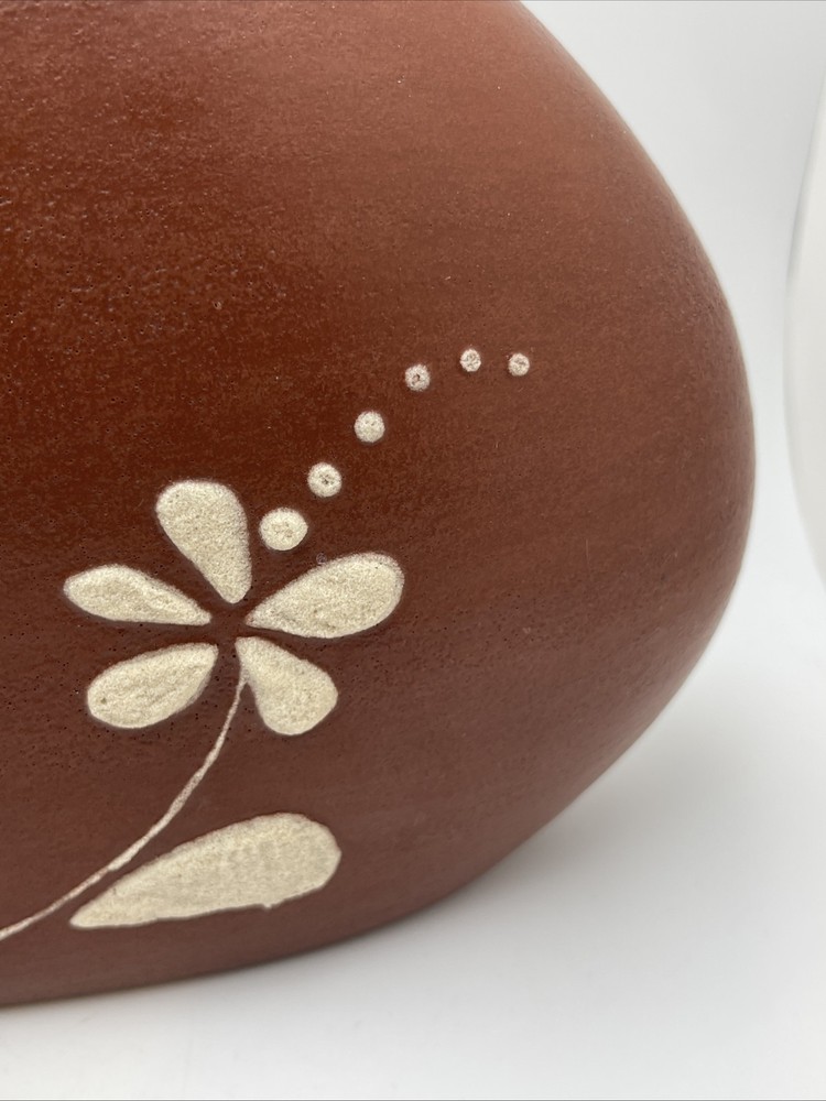 Ceramic Vase With Textured Flowers 9” Tall