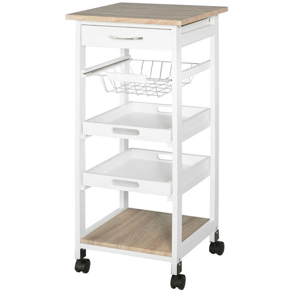 Mobile Kitchen Cart, Rolling Kitchen Island with Storage, Solid Wood Frame