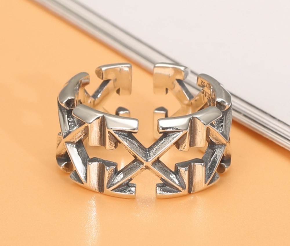 925 Sterling Silver Off-White Arrow Logo Adjustable Ring
