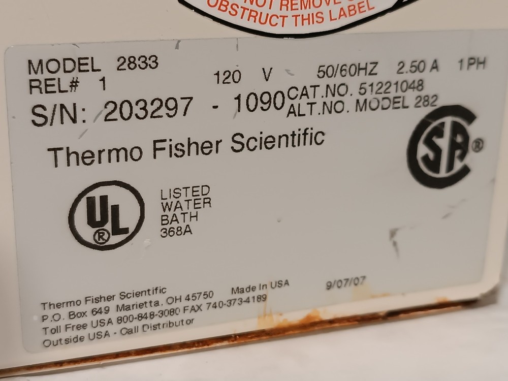 Thermo Scientific Model 2833 Microprocessor Controlled 280 Series Water Bath