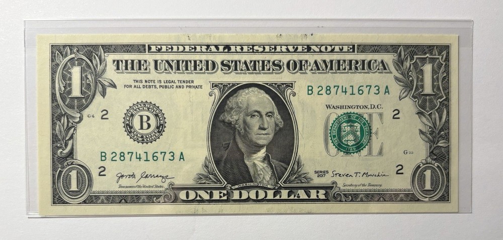 Series 2017 $1 One Dollar Note/ Bill Reverse Ink Smear - B28741673A - UNC Error